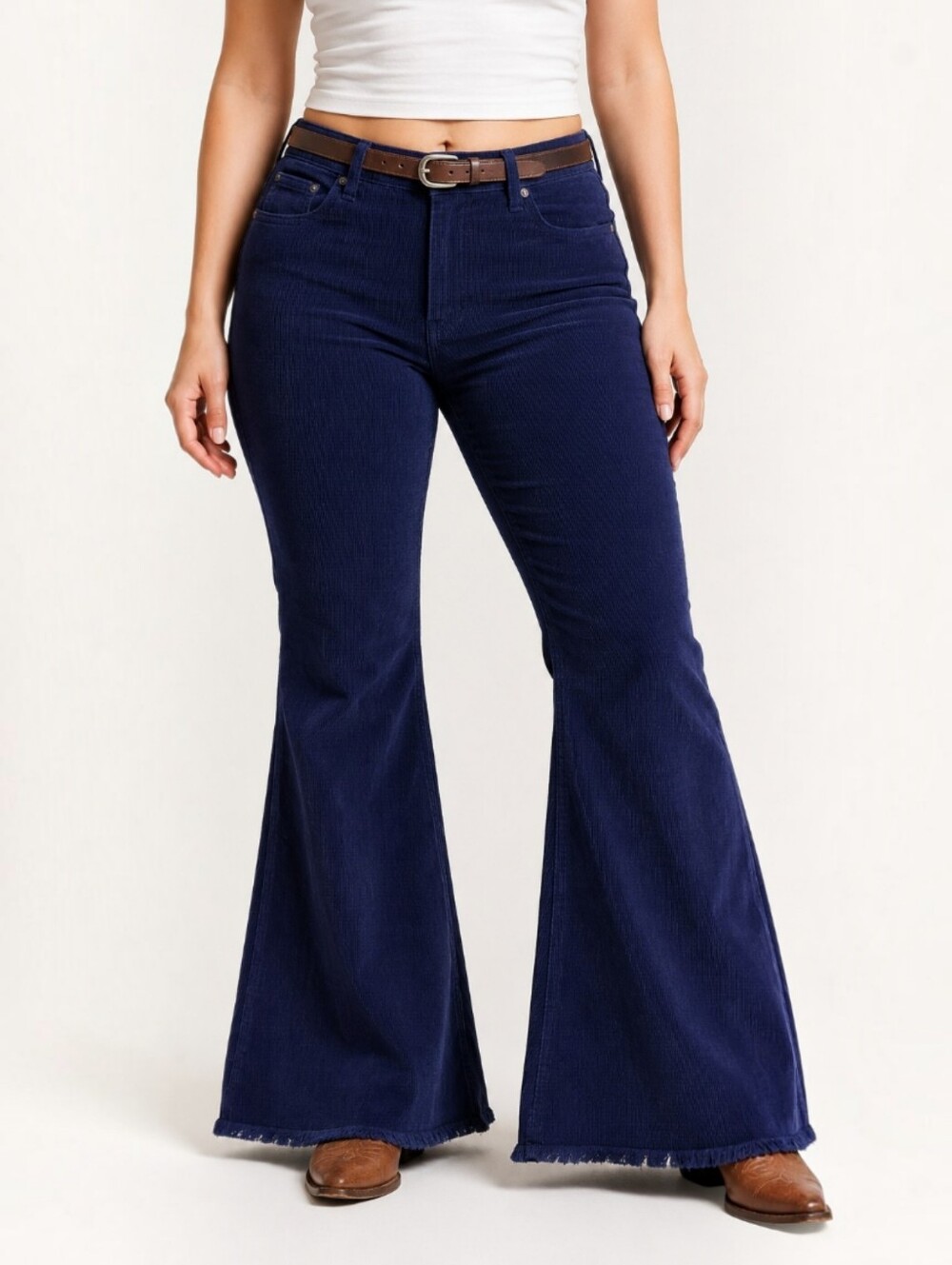 Free People We The Free Jayde Cord Navy Flare Pants Raw Hem 29 Boho 70s Western
